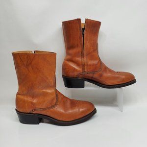 Double H Vintage Brown Leather Steel Toe Side Zipper Western Boots